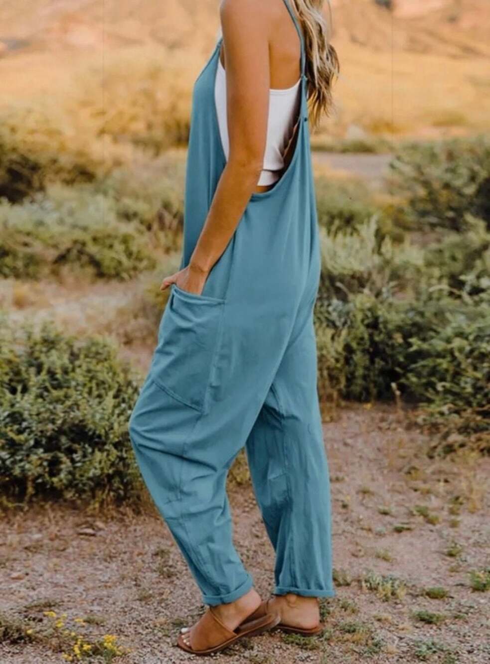Double Take V-Neck Sleeveless Jumpsuit with Pockets - Picture 3 of 4